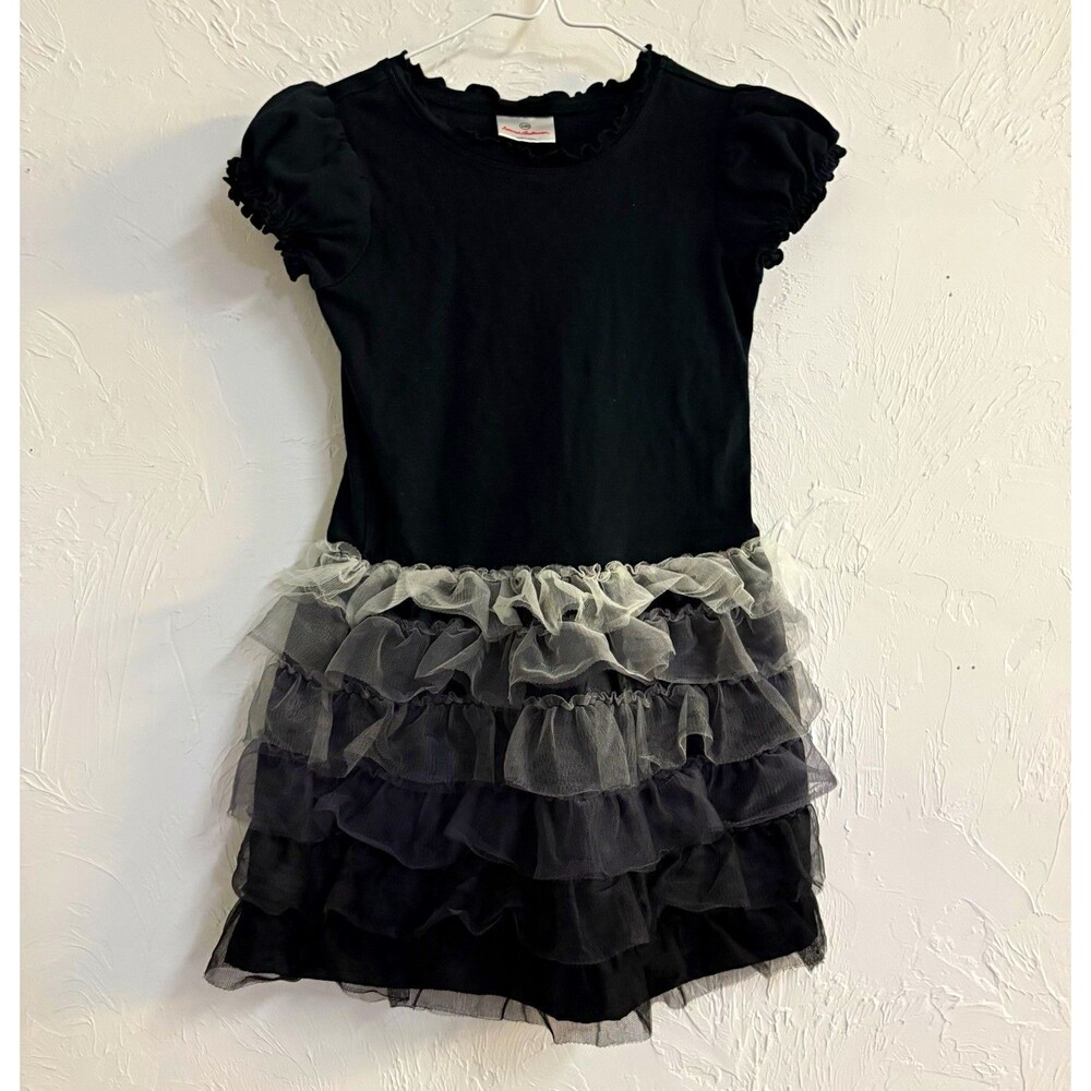 Hanna Andersson Girls Black Gray Fit & Flare Tulle Ruffle Dress Sz 120. 6/7